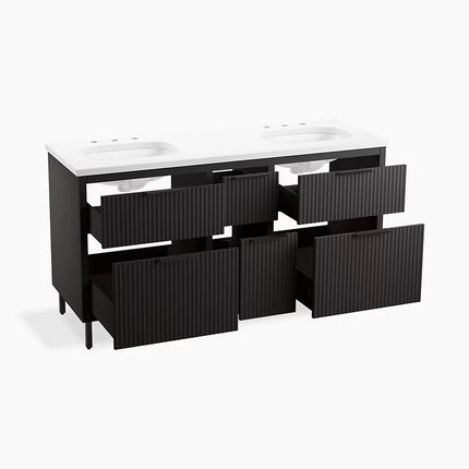 Kohler Spacity 60" wall-hung bathroom vanity cabinet with sinks and quartz top K-32173-ASB-DKS - Plumbing Market