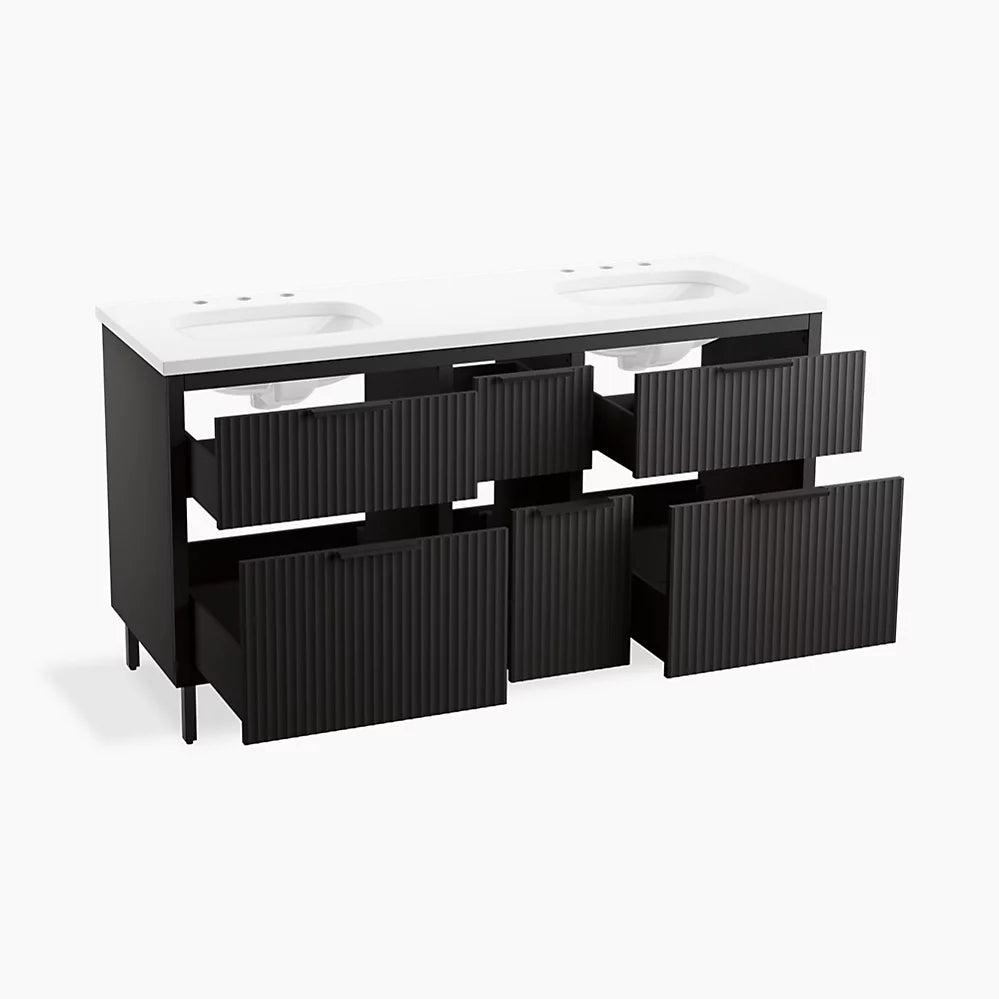 Kohler Spacity 60" wall-hung bathroom vanity cabinet with sinks and quartz top K-32173-ASB-DKS - Plumbing Market