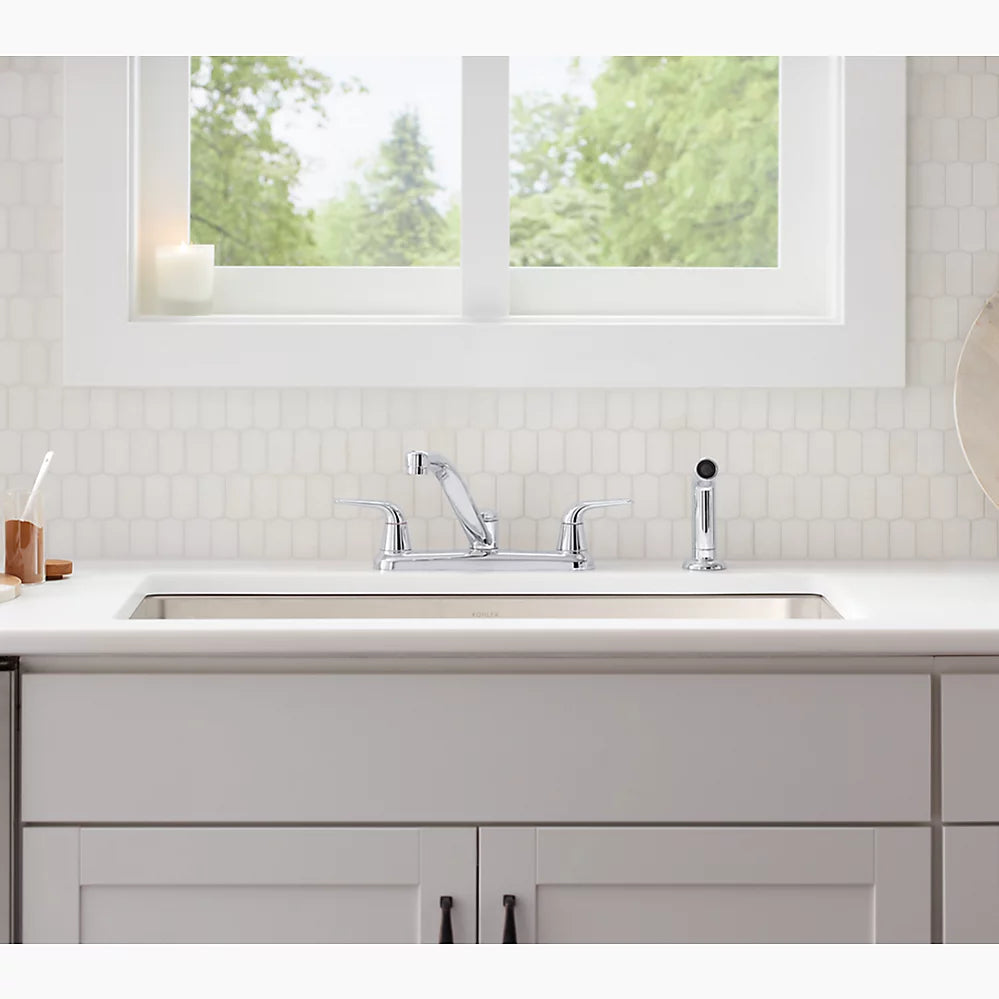 Kohler Jolt Two-handle kitchen sink faucet with side sprayer K-30616-CP - Plumbing Market
