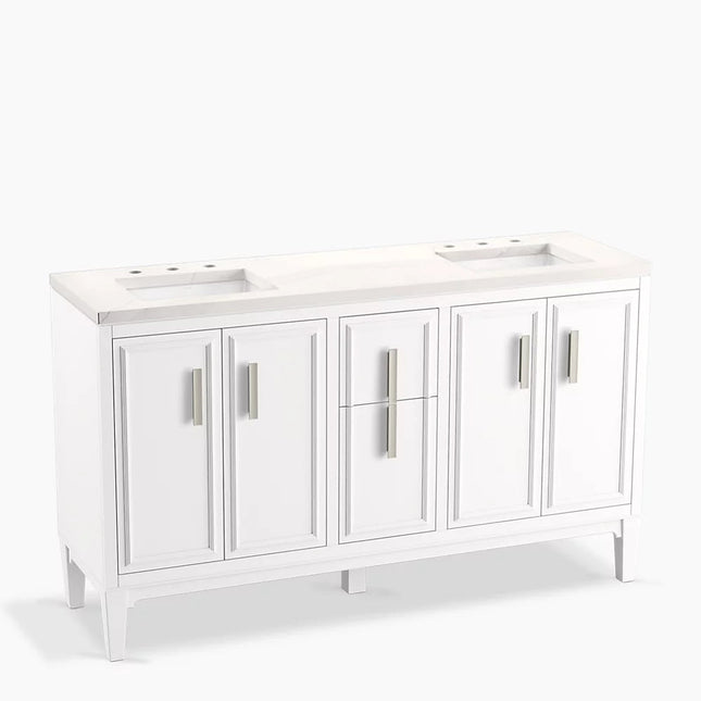 Kohler Southerk 60" bathroom vanity cabinet with sinks and quartz top K-33547-ASB-0 - Plumbing Market