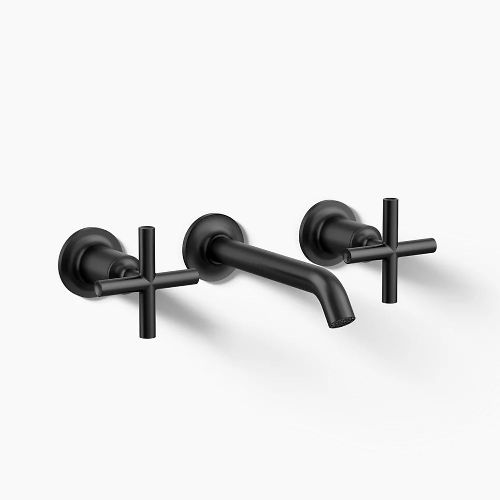 Kohler Purist Wall-mount bathroom sink faucet trim with Cross handles, 1.2 gpm K-T14413-3-BL - Plumbing Market