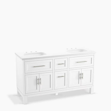 Kohler Quo 60" bathroom vanity cabinet with sinks and quartz top K-31246-ASB-0 - Plumbing Market
