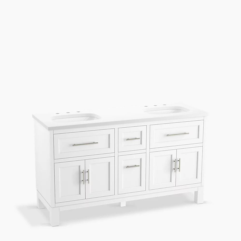 Kohler Quo 60" bathroom vanity cabinet with sinks and quartz top K-31246-ASB-0 - Plumbing Market