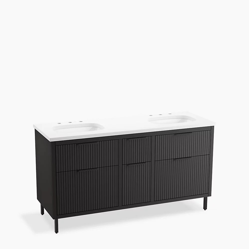 Kohler Spacity 60" wall-hung bathroom vanity cabinet with sinks and quartz top K-32173-ASB-DKS - Plumbing Market