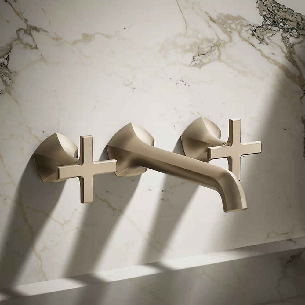Kohler Occasion Wall-mount bathroom sink faucet Cross handle trim, 1.2 gpm K-T27013-3-BV - Plumbing Market