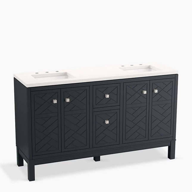 Kohler Beauxline 60" bathroom vanity cabinet with sinks and quartz top K-33532-ASB-1WX - Plumbing Market