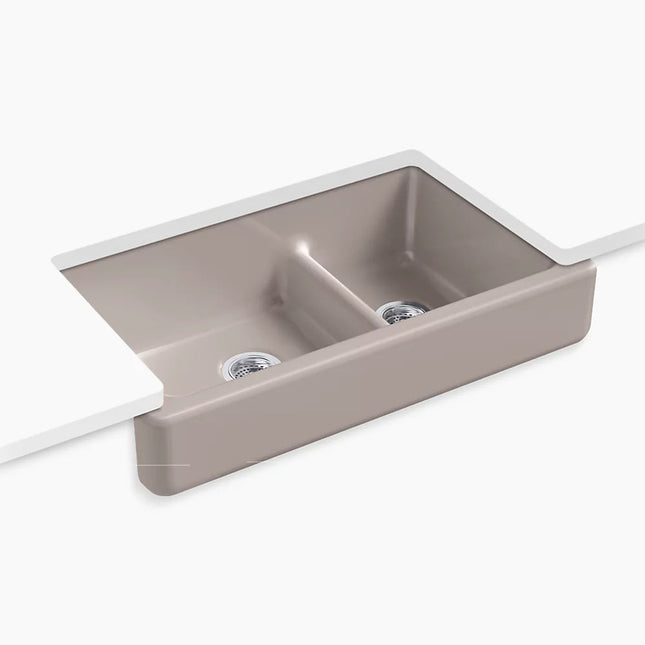 Kohler Whitehaven Smart Divide 35-1/2" undermount double-bowl farmhouse kitchen sink with short apron K-6426-TRF - Plumbing Market
