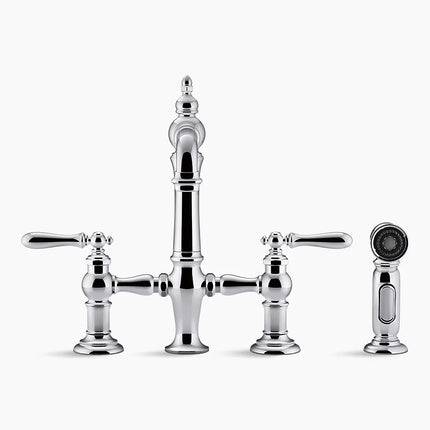 Kohler Artifacts Two-hole bridge bar sink faucet with side sprayer K-76520-4-BL - Plumbing Market