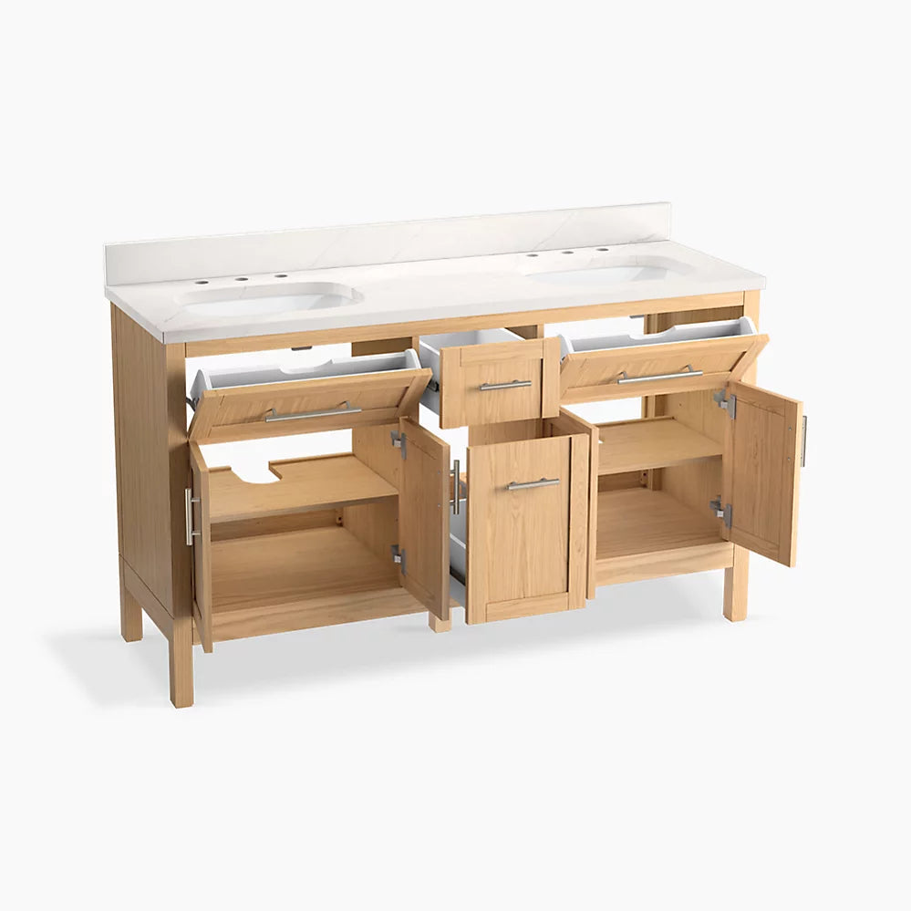 Kohler Hadron 60" bathroom vanity cabinet with sinks and quartz top K-39607-ASB-WEK - Plumbing Market
