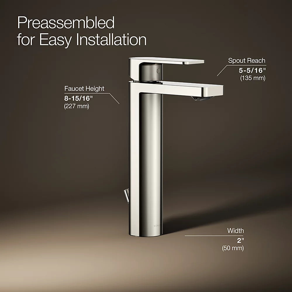 Kohler Parallel Tall single-handle bathroom sink faucet, 0.5 gpm K-23475-4N-SN - Plumbing Market