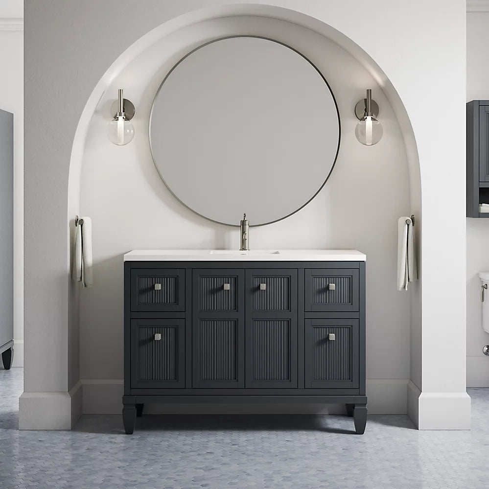 Kohler Hearthaven 48" bathroom vanity cabinet with sink and quartz top K-33538-ASB-1WX - Plumbing Market