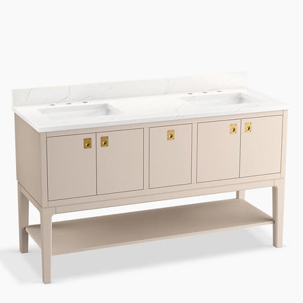 Kohler Seagrove by Studio McGee 60" bathroom vanity cabinet with sinks and quartz top K-35028-LWG - Plumbing Market