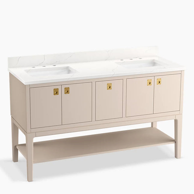 Kohler Seagrove by Studio McGee 60" bathroom vanity cabinet with sinks and quartz top K-35028-LWG - Plumbing Market