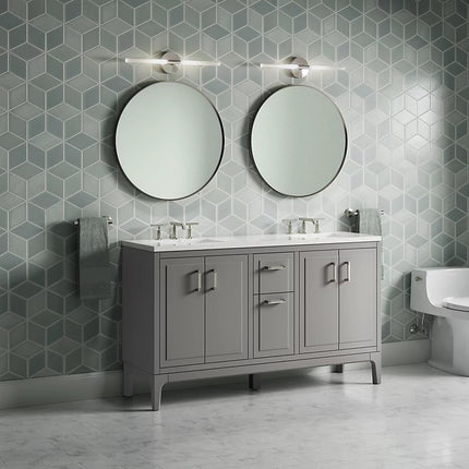 Kohler Seer 60" bathroom vanity cabinet with sinks and quartz top K-33555-ASB-1WT - Plumbing Market