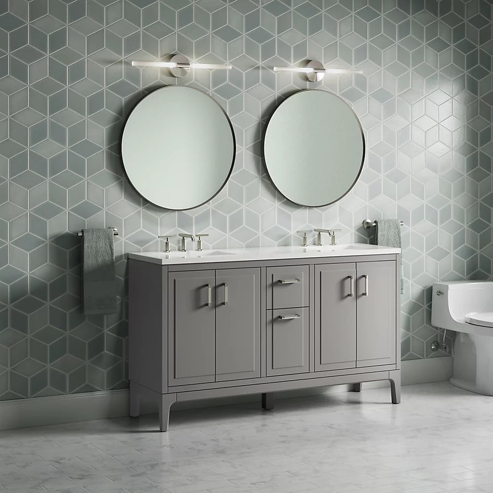 Kohler Seer 60" bathroom vanity cabinet with sinks and quartz top K-33555-ASB-1WT - Plumbing Market