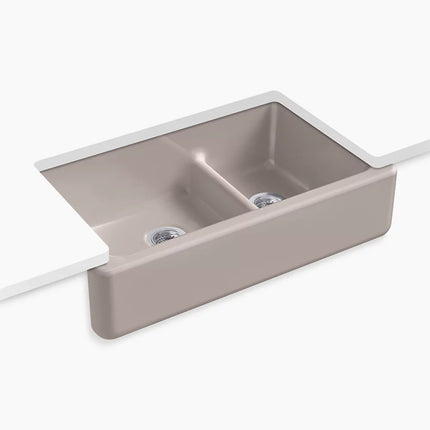 Kohler Whitehaven Smart Divide 35-3/4" undermount double-bowl farmhouse kitchen sink K-6427-TRF - Plumbing Market