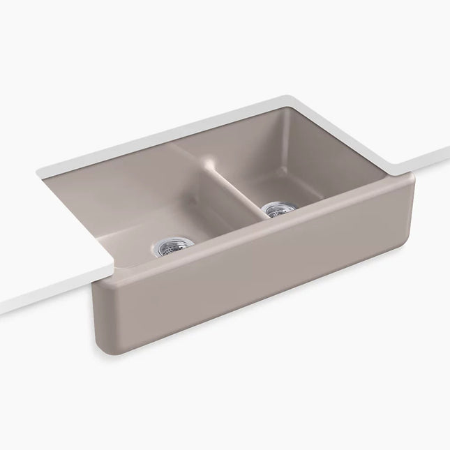Kohler Whitehaven Smart Divide 35-3/4" undermount double-bowl farmhouse kitchen sink K-6427-TRF - Plumbing Market
