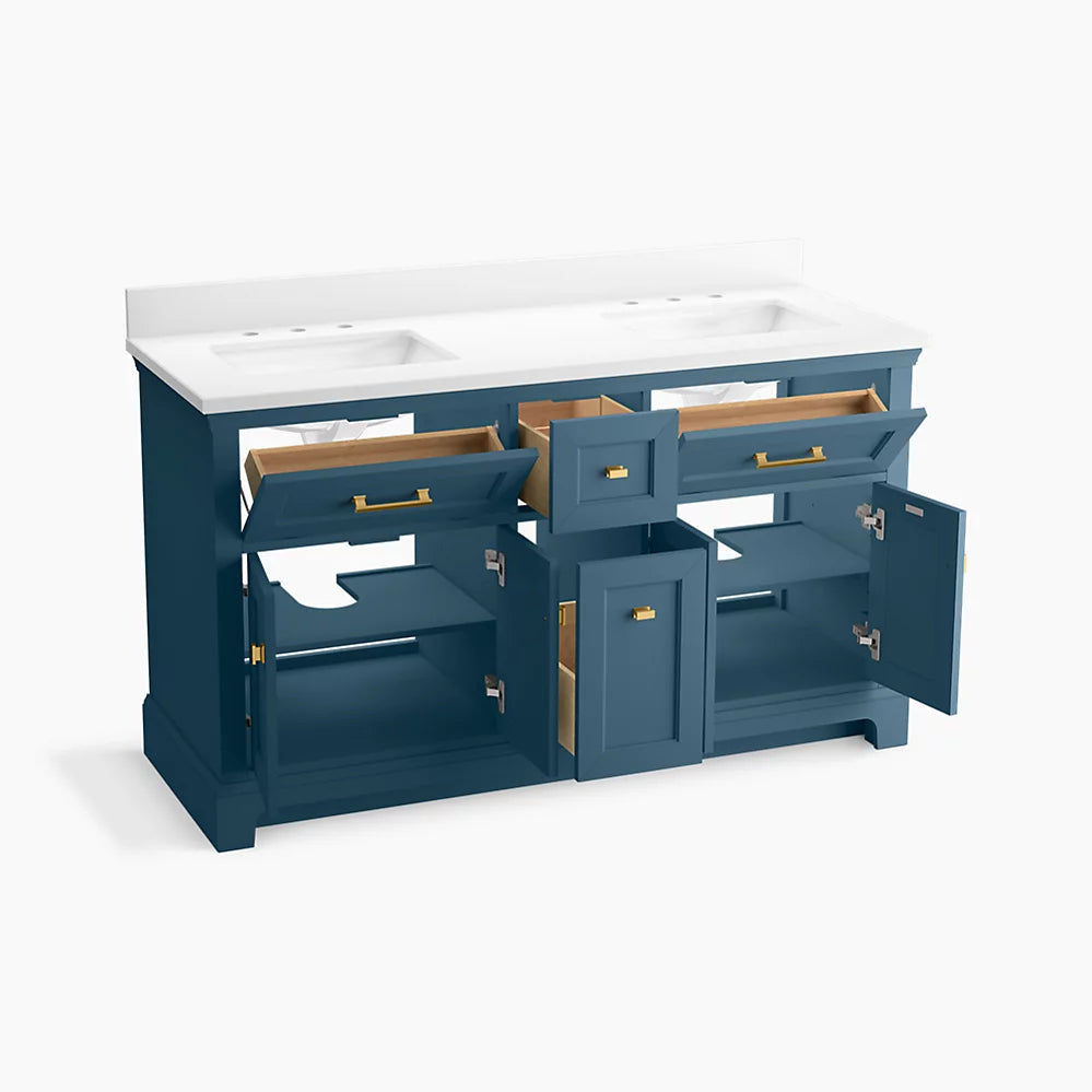 Kohler Charlemont 60" bathroom vanity cabinet with sinks and quartz top K-29263-BD1-TDB - Plumbing Market