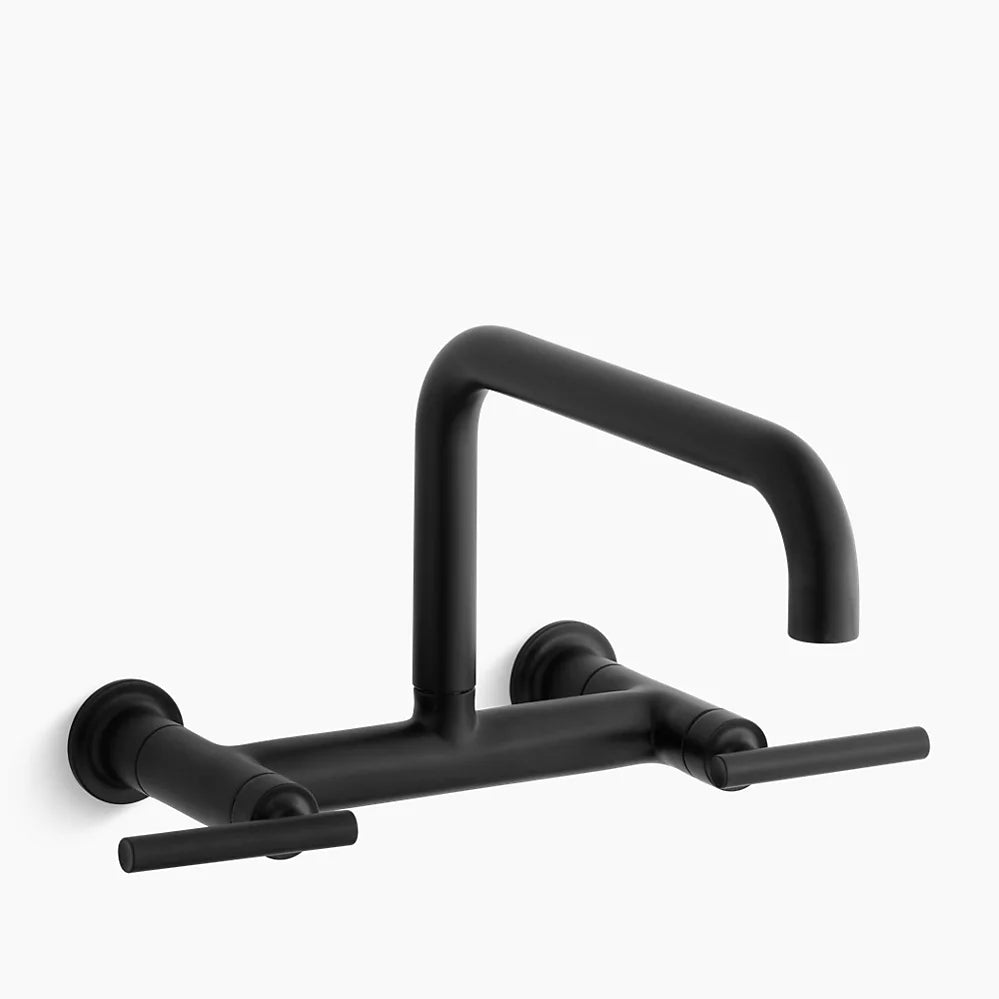 Kohler Purist Two-hole wall-mount bridge kitchen sink faucet K-7549-4-BL - Plumbing Market