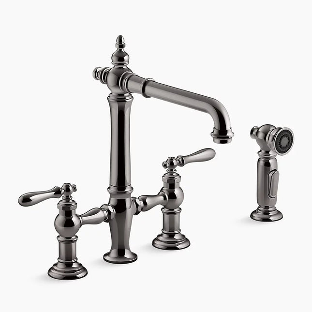 Kohler Artifacts Two-hole bridge kitchen sink faucet with side sprayer K-76519-4-TT - Plumbing Market