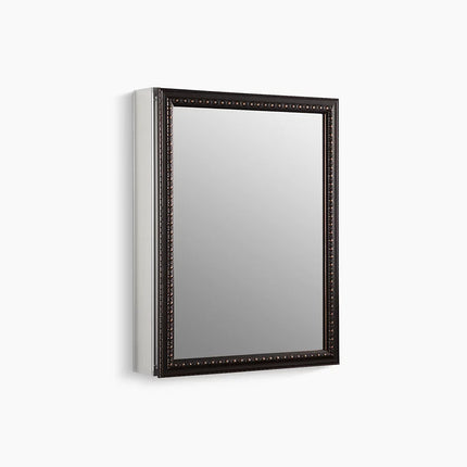 Kohler 20" W x 26" H aluminum single-door medicine cabinet with oil-rubbed bronze framed mirror door K-2967-BR1 - Plumbing Market