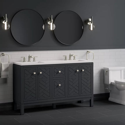 Kohler Beauxline 60" bathroom vanity cabinet with sinks and quartz top K-33532-ASB-1WX - Plumbing Market