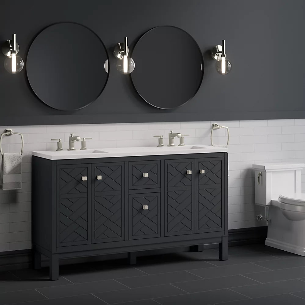 Kohler Beauxline 60" bathroom vanity cabinet with sinks and quartz top K-33532-ASB-1WX - Plumbing Market
