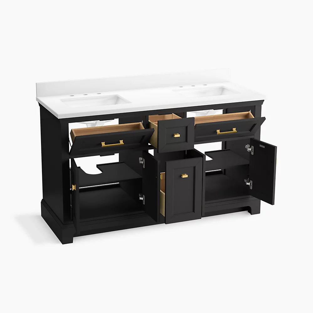 Kohler Charlemont 60" bathroom vanity cabinet with sinks and quartz top K-29263-BD1-DWG - Plumbing Market