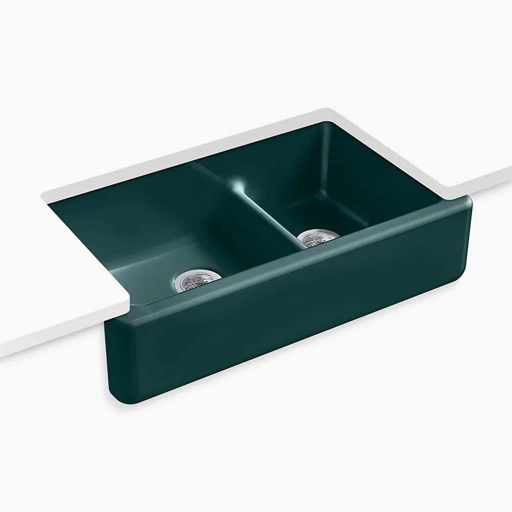 Kohler Whitehaven Smart Divide 35-3/4" undermount double-bowl farmhouse kitchen sink K-6427-17 - Plumbing Market