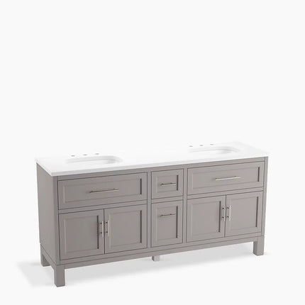 Kohler Quo 72" bathroom vanity cabinet with sinks and quartz top K-31247-ASB-1WT - Plumbing Market