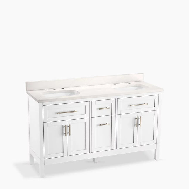 Kohler Hadron 60" bathroom vanity cabinet with sinks and quartz top K-39607-ASB-0 - Plumbing Market