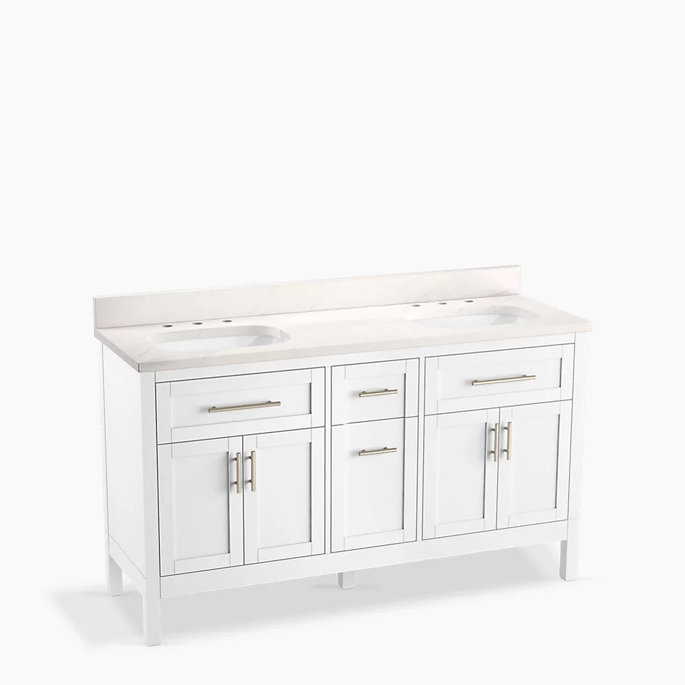 Kohler Hadron 60" bathroom vanity cabinet with sinks and quartz top K-39607-ASB-0 - Plumbing Market