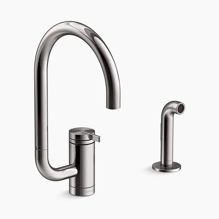 Kohler Components Single-handle kitchen sink faucet with two-function extended-reach spout and side sprayer K-28272-TT - Plumbing Market