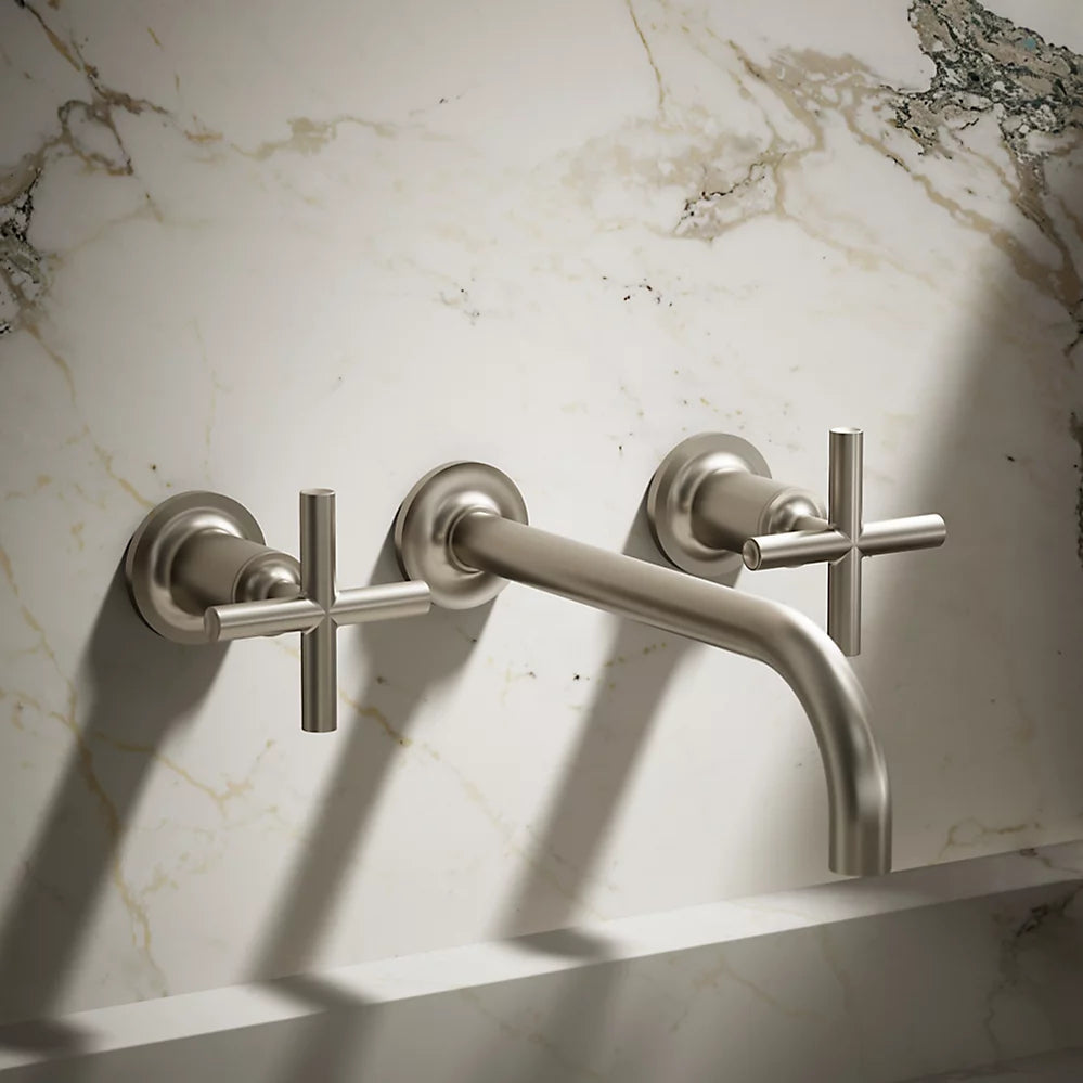 Kohler Purist Wall-mount bathroom sink faucet trim with Cross handles, 1.2 gpm K-T14414-3-BN - Plumbing Market