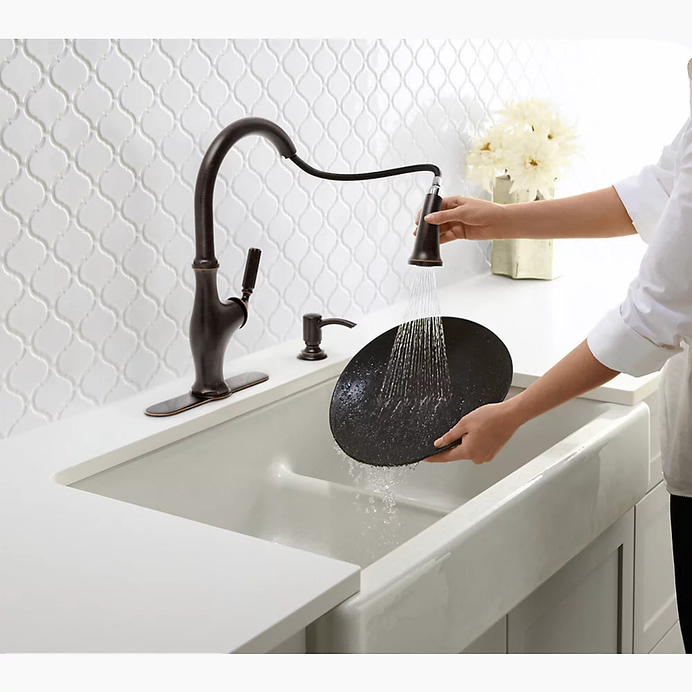 Kohler Whitehaven Smart Divide 35-1/2" undermount double-bowl farmhouse kitchen sink with short apron K-6426-FF - Plumbing Market