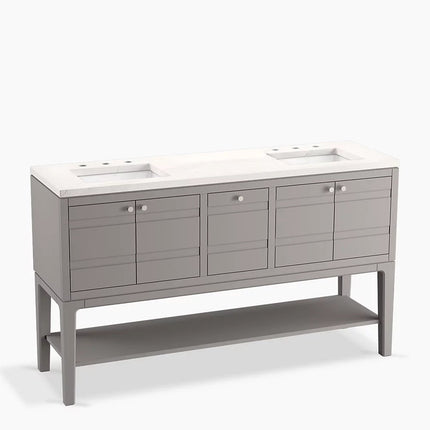Kohler Helst 60" bathroom vanity cabinet with sinks and quartz top K-33525-ASB-1WT - Plumbing Market