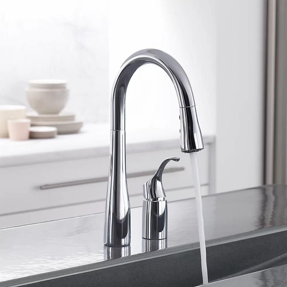 Kohler Simplice Pull-down bar sink faucet with three-function sprayhead K-649-CP - Plumbing Market