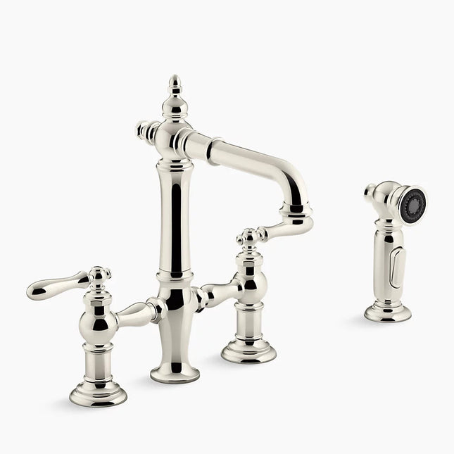Kohler Artifacts Two-hole bridge bar sink faucet with side sprayer K-76520-4-SN - Plumbing Market