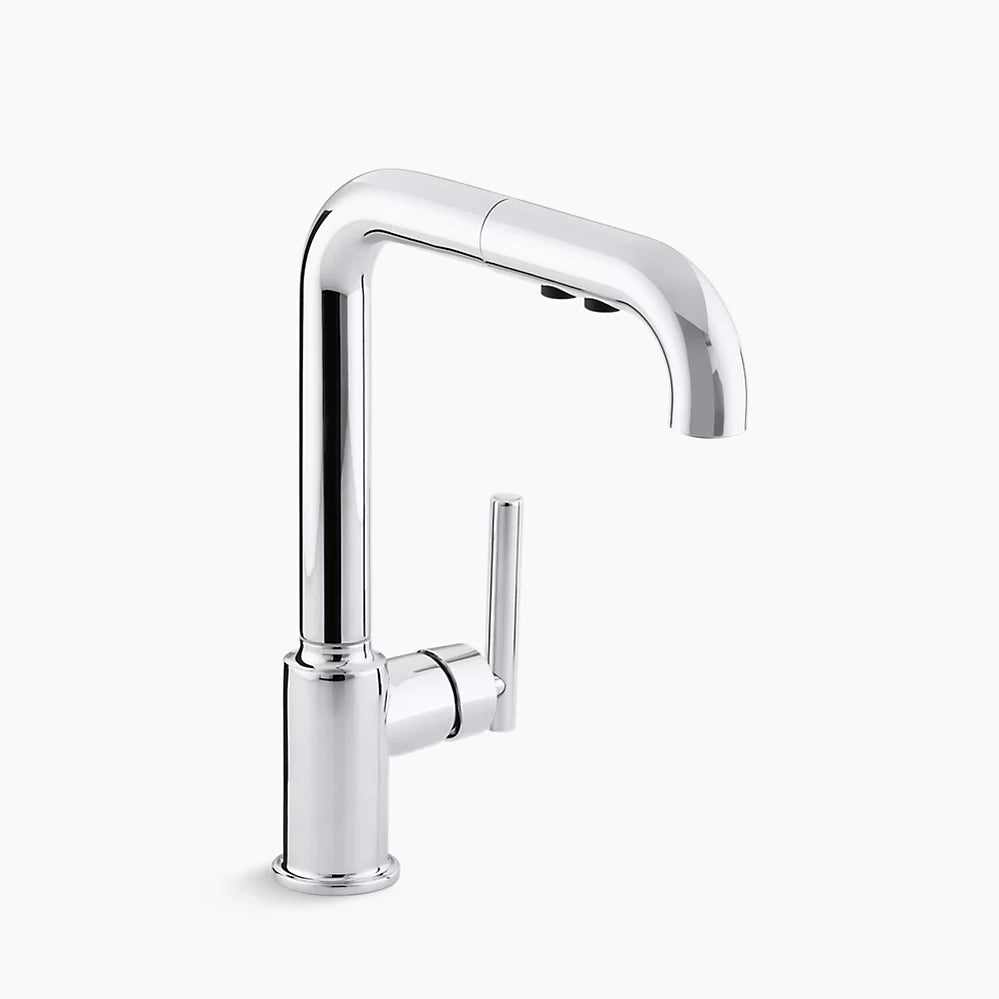 Kohler Purist Pull-out kitchen sink faucet with three-function sprayhead K-7505-CP - Plumbing Market