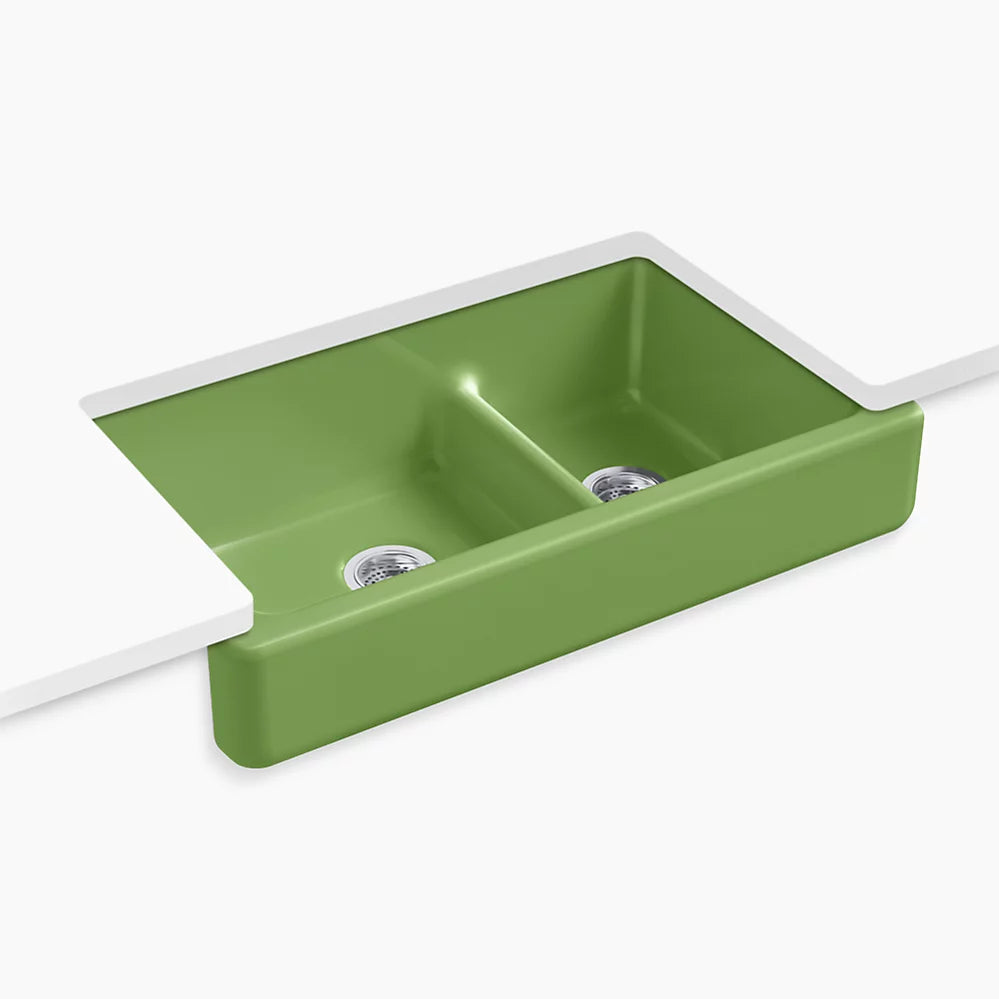 Kohler Whitehaven Smart Divide 35-1/2" undermount double-bowl farmhouse kitchen sink with short apron K-6426-34 - Plumbing Market
