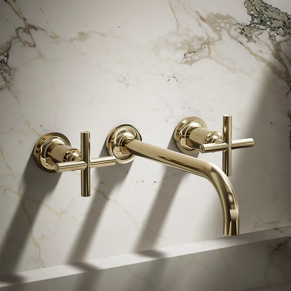 Kohler Purist Wall-mount bathroom sink faucet trim with Cross handles, 1.2 gpm K-T14414-3-AF - Plumbing Market