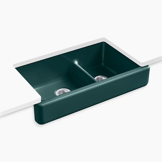 Kohler Whitehaven Smart Divide 35-1/2" undermount double-bowl farmhouse kitchen sink with short apron K-6426-17 - Plumbing Market