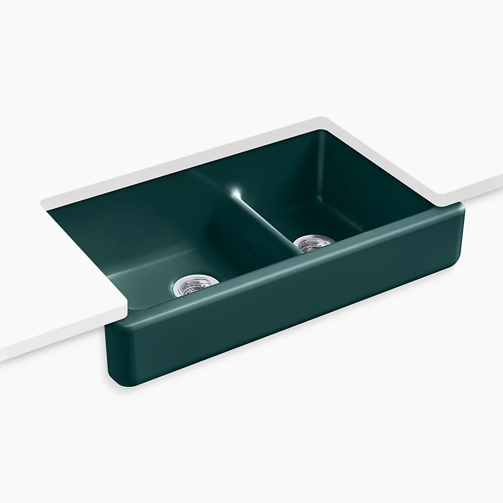 Kohler Whitehaven Smart Divide 35-1/2" undermount double-bowl farmhouse kitchen sink with short apron K-6426-17 - Plumbing Market