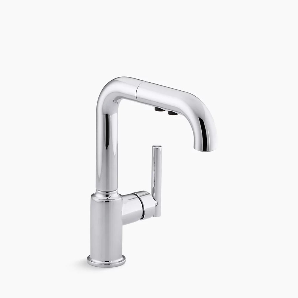 Kohler Purist Pull-out kitchen sink faucet with three-function sprayhead K-7506-CP - Plumbing Market
