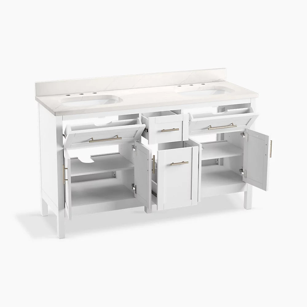 Kohler Hadron 60" bathroom vanity cabinet with sinks and quartz top K-39607-ASB-0 - Plumbing Market