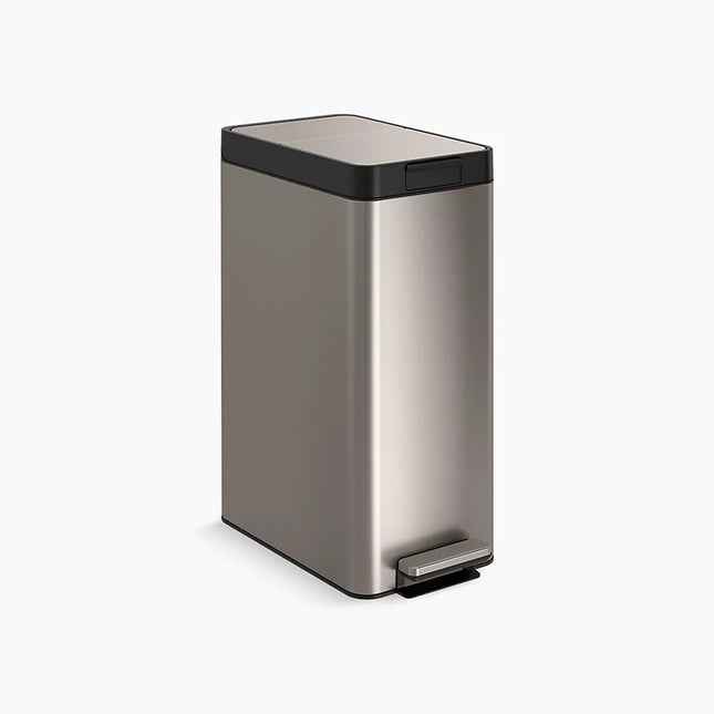 Kohler 13-gallon stainless steel slim step trash can with bifold lid K-23826-ST - Plumbing Market