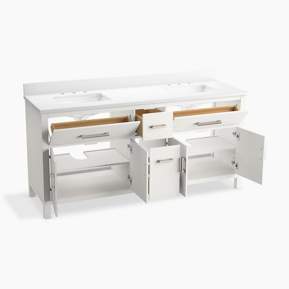 Kohler Kresla 72" bathroom vanity cabinet with sinks and quartz top K-40642-BD1-0 - Plumbing Market