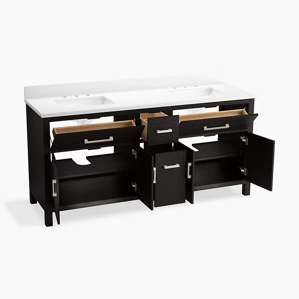 Kohler Kresla 72" bathroom vanity cabinet with sinks and quartz top K-40642-BD1-BWK - Plumbing Market