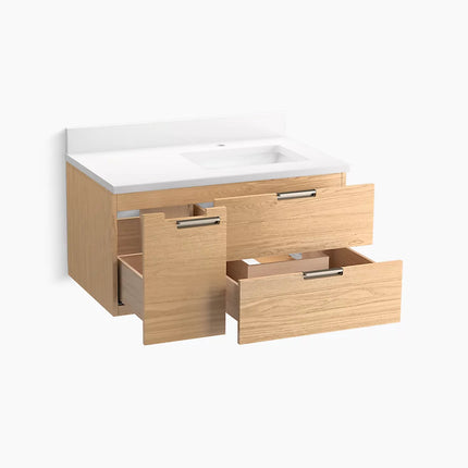 Kohler Maxstow 36" wall-hung bathroom vanity cabinet with sink and quartz top K-34655-WEK - Plumbing Market