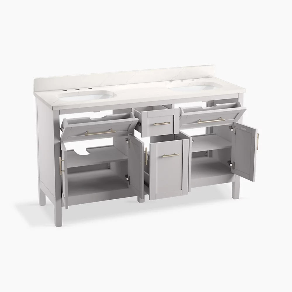 Kohler Hadron 60" bathroom vanity cabinet with sinks and quartz top K-39607-ASB-AGA - Plumbing Market